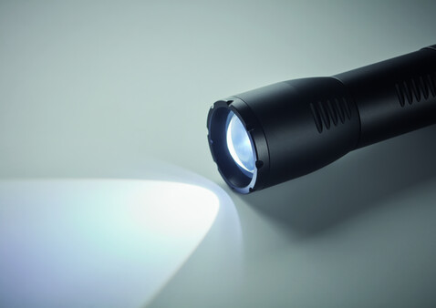 Kleine LED-Taschenlampe Alu - Schwarz bedrucken, Art.-Nr. MO6591-03