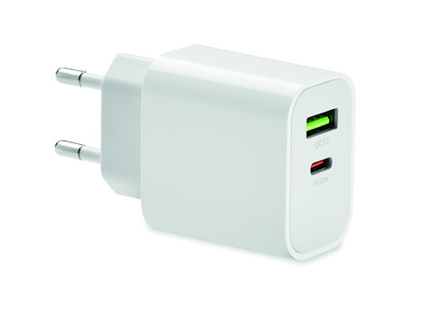 18W 2-Port USB-Ladegerät EU-Ste - Weiß bedrucken, Art.-Nr. MO6879-06
