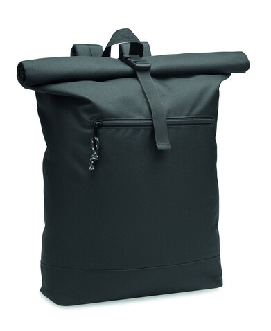 Rolltop-Rucksack 600D RPET - Schwarz bedrucken, Art.-Nr. MO6998-03