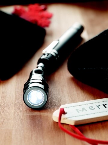 Teleskop Taschenlampe - Schwarz bedrucken, Art.-Nr. MO8621-03