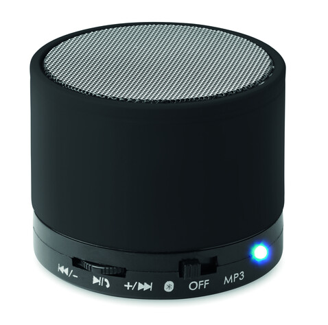 Wireless Lautsprecher, rund - Schwarz bedrucken, Art.-Nr. MO8726-03 Wireless Lautsprecher, rund - Schwarz bedrucken, Art.-Nr. MO8726-03