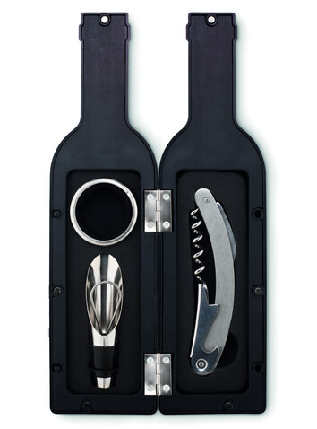 Wein-Set Flasche - Schwarz bedrucken, Art.-Nr. MO8999-03