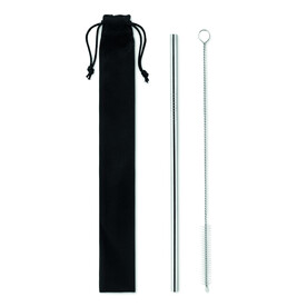 Edelstahl Trinkhalme-Set - Mattsilber bedrucken, Art.-Nr. MO9602-16
