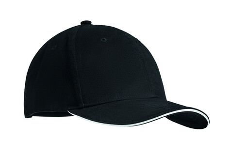 Baseball cap 6 panels 270g/m² - Weiß/schwarz bedrucken, Art.-Nr. MO9643-33 Baseball cap 6 panels 270g/m² - Weiß/schwarz bedrucken, Art.-Nr. MO9643-33