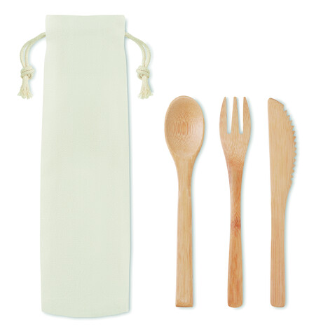 Besteck-Set Bambus - Beige bedrucken, Art.-Nr. MO9786-13