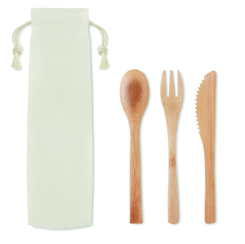 Besteck-Set Bambus - Beige bedrucken, Art.-Nr. MO9786-13