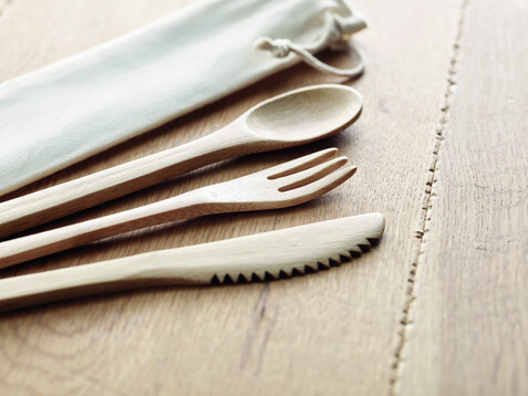 Besteck-Set Bambus - Beige bedrucken, Art.-Nr. MO9786-13