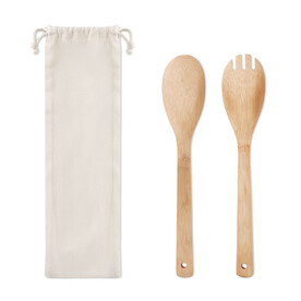 Salatbesteck Bambus - Beige bedrucken, Art.-Nr. MO9903-13