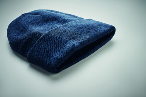 Beanie mit Umschlag RPET - Blau bedrucken, Art.-Nr. MO9965-04