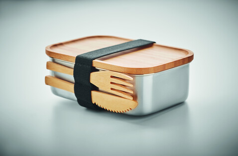 Lunchbox Edelstahl 600ml - Holz bedrucken, Art.-Nr. MO9967-40