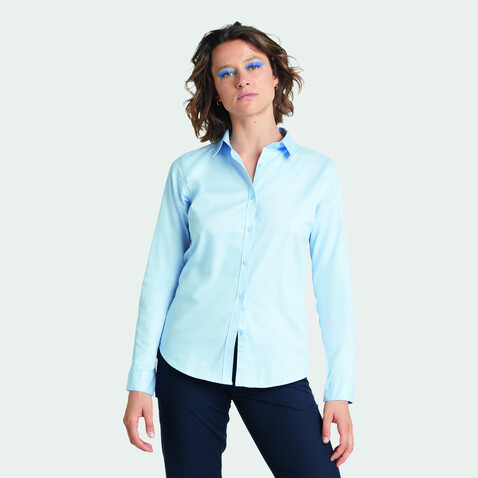 BLAISE WOMEN SHIRT - Soft Blue bedrucken, Art.-Nr. N03183-EU-M BLAISE WOMEN SHIRT - Soft Blue bedrucken, Art.-Nr. N03183-EU-M