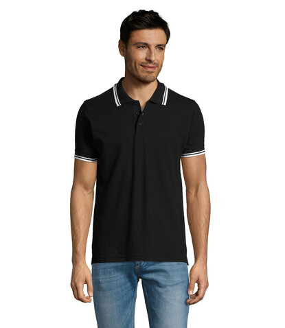 PASADENA Herren Polo 200g - Schwarz / Weiß bedrucken, Art.-Nr. S00577-BC-S