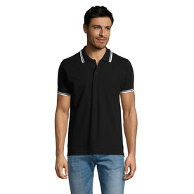 PASADENA Herren Polo 200g - Schwarz / Weiß bedrucken, Art.-Nr. S00577-BC-XXL