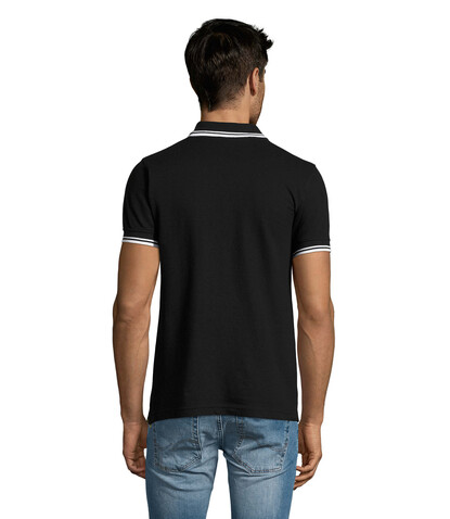 PASADENA Herren Polo 200g - Schwarz / Weiß bedrucken, Art.-Nr. S00577-BC-S