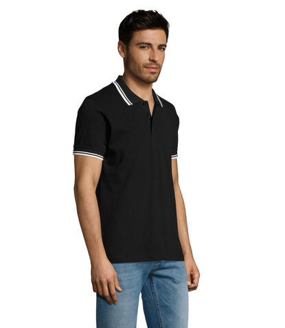 PASADENA Herren Polo 200g - Schwarz / Weiß bedrucken, Art.-Nr. S00577-BC-S