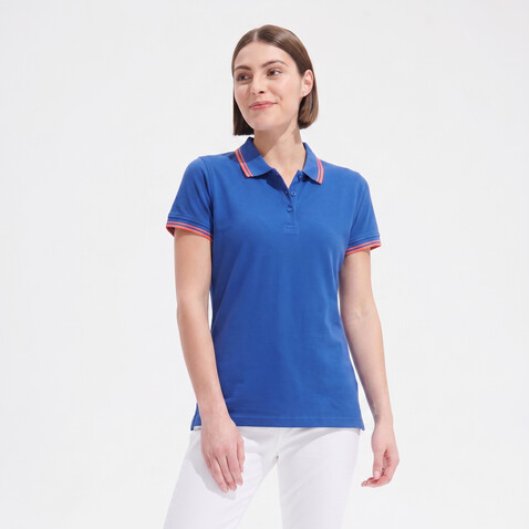 PASADENA Damen Polo 200g - Königsblau/Weiß bedrucken, Art.-Nr. S00578-RW-XXL PASADENA Damen Polo 200g - Königsblau/Weiß bedrucken, Art.-Nr. S00578-RW-XXL