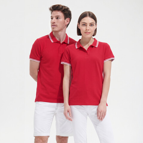 PASADENA Damen Polo 200g - Rot / Weiß bedrucken, Art.-Nr. S00578-RE-XL PASADENA Damen Polo 200g - Rot / Weiß bedrucken, Art.-Nr. S00578-RE-XL