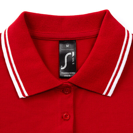 PASADENA Damen Polo 200g - Rot / Weiß bedrucken, Art.-Nr. S00578-RE-XL PASADENA Damen Polo 200g - Rot / Weiß bedrucken, Art.-Nr. S00578-RE-XL