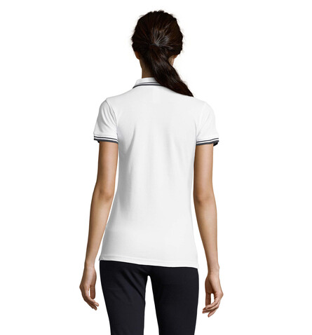 PASADENA Damen Polo 200g - Weiß/Marine bedrucken, Art.-Nr. S00578-NW-M