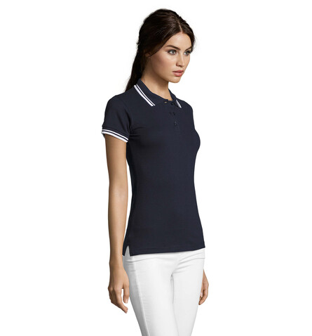 PASADENA Damen Polo 200g - Französische Marine/weiß bedrucken, Art.-Nr. S00578-FW-XXL