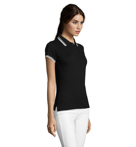PASADENA Damen Polo 200g - Schwarz / Weiß bedrucken, Art.-Nr. S00578-BC-XXL PASADENA Damen Polo 200g - Schwarz / Weiß bedrucken, Art.-Nr. S00578-BC-XXL