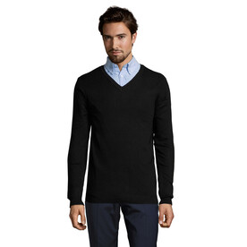 GLORY MEN V-NECK SWEATER - Schwarz bedrucken, Art.-Nr. S01710-BK-XL