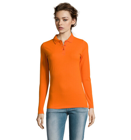 PERFECT DAMEN LSL POLO 180 - Orange bedrucken, Art.-Nr. S02083-OR-XL PERFECT DAMEN LSL POLO 180 - Orange bedrucken, Art.-Nr. S02083-OR-XL