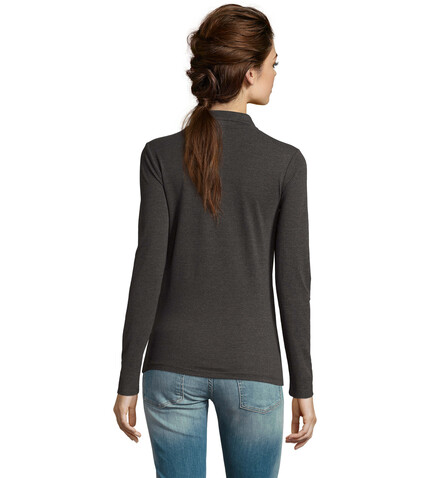 PERFECT DAMEN LSL POLO 180 - Charcoal Melange bedrucken, Art.-Nr. S02083-CE-3XL