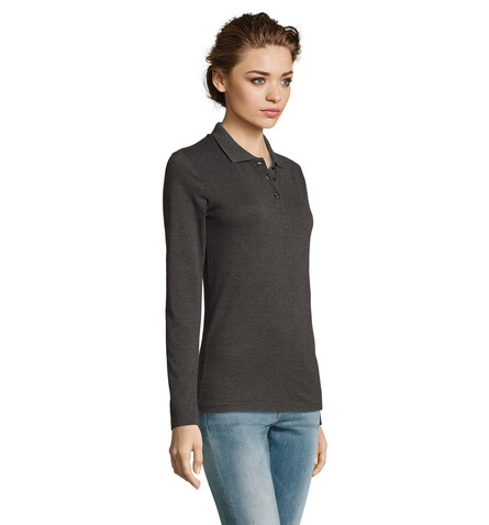 PERFECT DAMEN LSL POLO 180 - Charcoal Melange bedrucken, Art.-Nr. S02083-CE-3XL