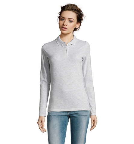 PERFECT DAMEN LSL POLO 180 - Ash bedrucken, Art.-Nr. S02083-AS-S PERFECT DAMEN LSL POLO 180 - Ash bedrucken, Art.-Nr. S02083-AS-S