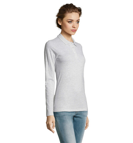 PERFECT DAMEN LSL POLO 180 - Ash bedrucken, Art.-Nr. S02083-AS-S PERFECT DAMEN LSL POLO 180 - Ash bedrucken, Art.-Nr. S02083-AS-S