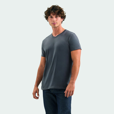 REGENT V V-NECK T-SHIRT - Dunkelgrau bedrucken, Art.-Nr. S04765-DG-XXL