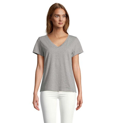 REGENT V T-SHIRT WOMEN - Graue Melange bedrucken, Art.-Nr. S04766-GM-XL REGENT V T-SHIRT WOMEN - Graue Melange bedrucken, Art.-Nr. S04766-GM-XL