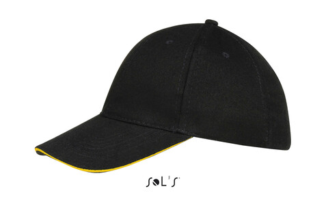 BUFFALO SIX PANEL CAP - Black/Gold bedrucken, Art.-Nr. S88100-JU-M