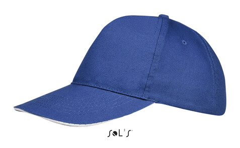 SUNNY FIVE PANEL CAP 180g - Königsblau/Weiß bedrucken, Art.-Nr. S88110-RW-M