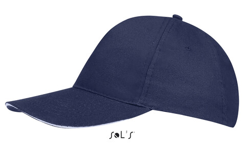 SUNNY FIVE PANEL CAP 180g - Französische Marine/weiß bedrucken, Art.-Nr. S88110-FW-M SUNNY FIVE PANEL CAP 180g - Französische Marine/weiß bedrucken, Art.-Nr. S88110-FW-M