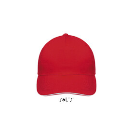 SUNNY FIVE PANEL CAP 180g - Rot / Weiß bedrucken, Art.-Nr. S88110-RE-M