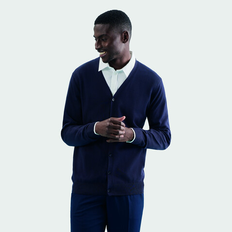 GOLDEN MEN V-NECK CARDIGAN - Navy bedrucken, Art.-Nr. S90011-NY-L GOLDEN MEN V-NECK CARDIGAN - Navy bedrucken, Art.-Nr. S90011-NY-L
