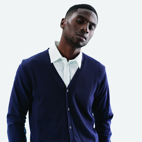 GOLDEN MEN V-NECK CARDIGAN - Navy bedrucken, Art.-Nr. S90011-NY-L GOLDEN MEN V-NECK CARDIGAN - Navy bedrucken, Art.-Nr. S90011-NY-L