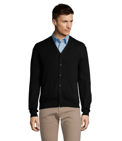 GOLDEN MEN V-NECK CARDIGAN - Schwarz bedrucken, Art.-Nr. S90011-BK-S