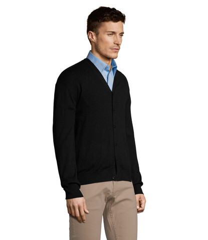 GOLDEN MEN V-NECK CARDIGAN - Schwarz bedrucken, Art.-Nr. S90011-BK-S