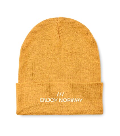 Beanie mit Bündchen - Gelb bedrucken, Art.-Nr. MO2705-08 Beanie mit Bündchen - Gelb bedrucken, Art.-Nr. MO2705-08