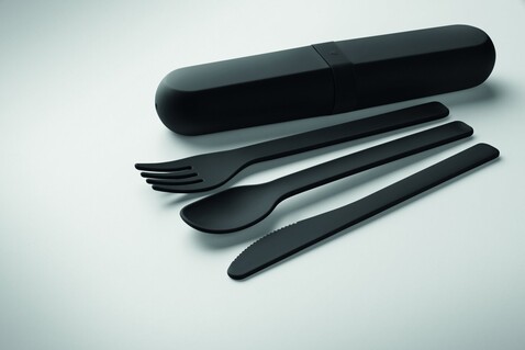 Besteck-Set PLA - Schwarz bedrucken, Art.-Nr. MO2743-03