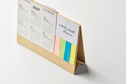 Tischkalender mit Memoblock - Beige bedrucken, Art.-Nr. MO2756-13