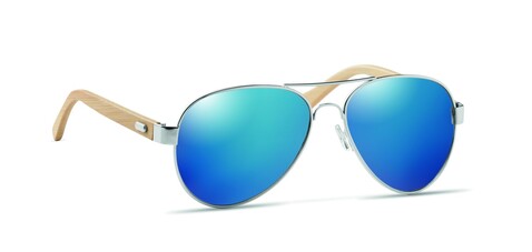 Sonnenbrille Bambus - Blau bedrucken, Art.-Nr. MO6450-04