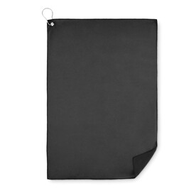 RPET-Golfhandtuch mit Haken - Schwarz bedrucken, Art.-Nr. MO6526-03