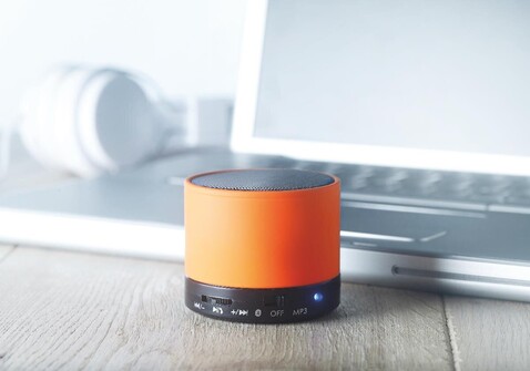 Wireless Lautsprecher, rund - Orange bedrucken, Art.-Nr. MO8726-10