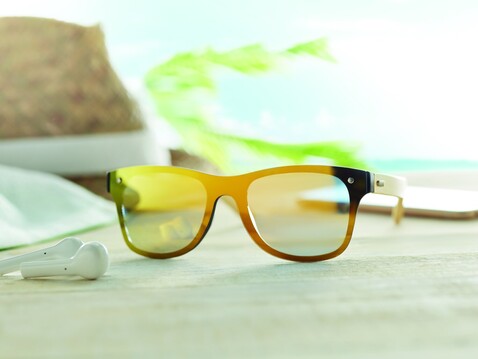 Sonnenbrille mit Bambus - Gelb bedrucken, Art.-Nr. MO9863-08 Sonnenbrille mit Bambus - Gelb bedrucken, Art.-Nr. MO9863-08