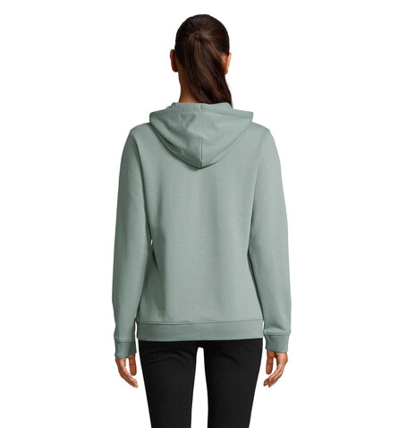 NICHOLAS WOMEN HOODED SWEAT - Dusty Green bedrucken, Art.-Nr. N03197-IE-S