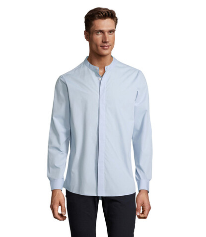 BART MEN MAO COLLAR SHIRT - Soft Blue bedrucken, Art.-Nr. N03792-EU-3XL